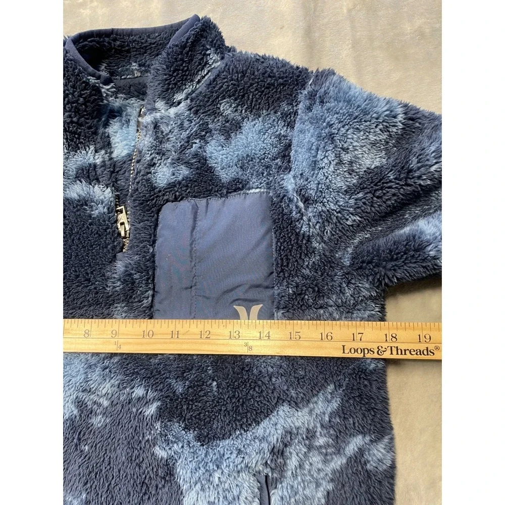 Hurley Boys Sherpa 1/4 Zip Pullover Blue Camo Kangaroo Pockets Size L 10/12 Warm